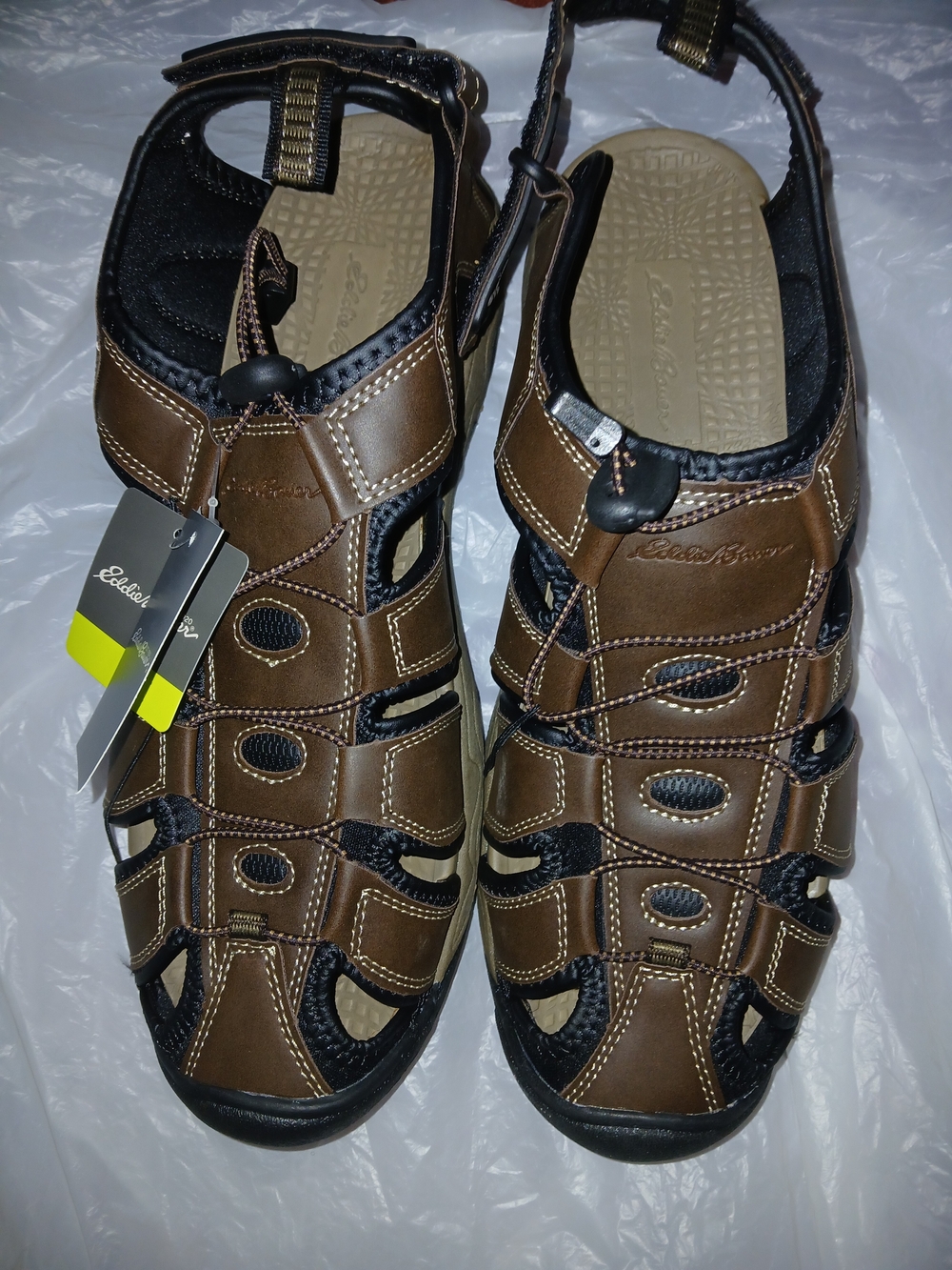 Eddie Bauer Brown Closed-Toe Fisherman Style Sandals Bungee Size 12 New